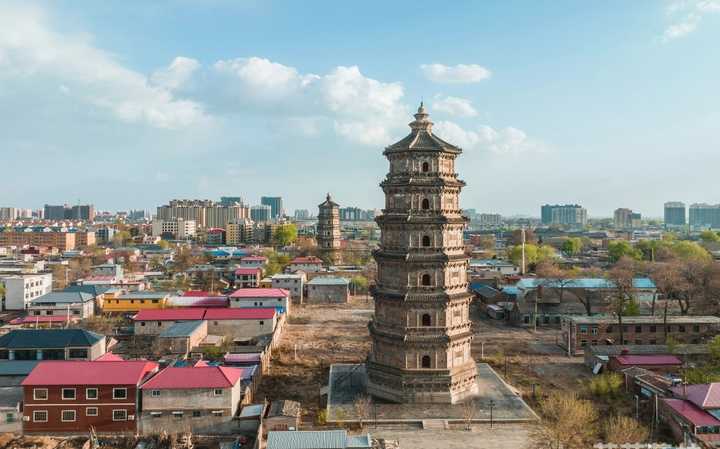 A scenic view of Baoding Shuangta An Twin Pagodas