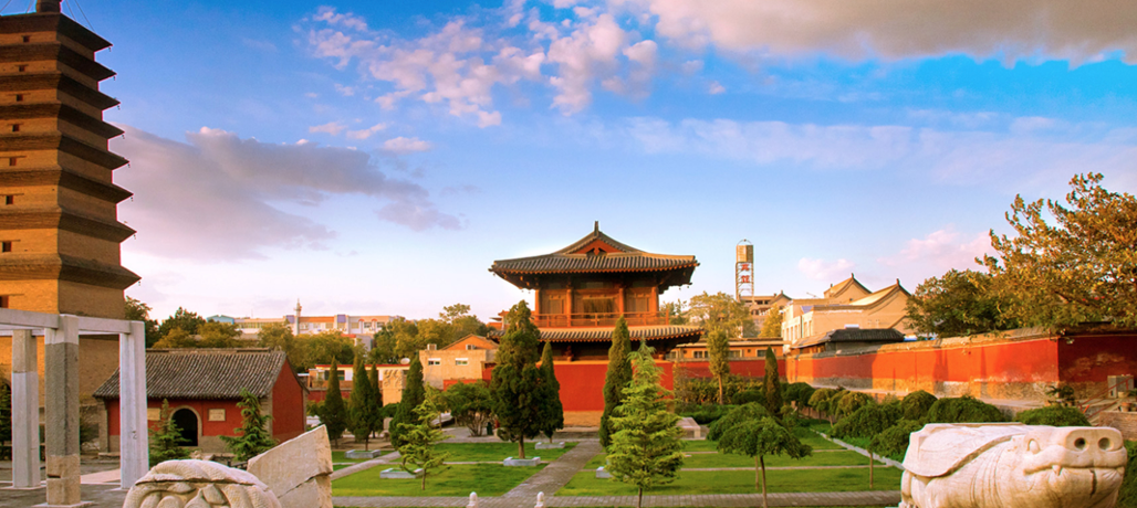 A scenic view of Baoding Yongan Temple Pagoda