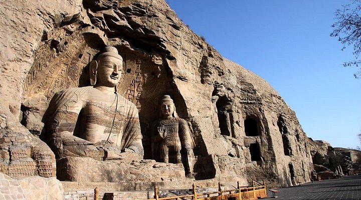 A scenic view of Datong Quhui Temple Stone Statue Mound