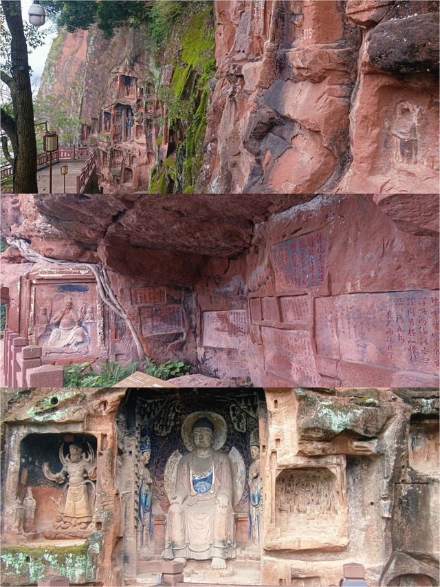 A scenic view of Leshan Jiajiang Qianfoyan Shiku