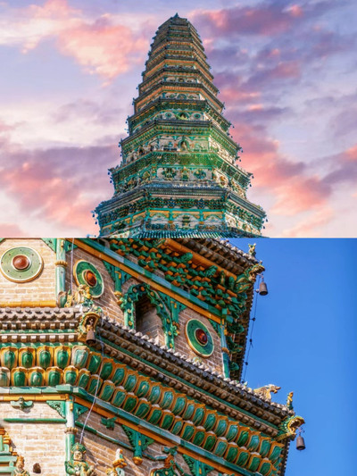 A scenic view of Linfen Lingguang Temple Liuli Pagoda