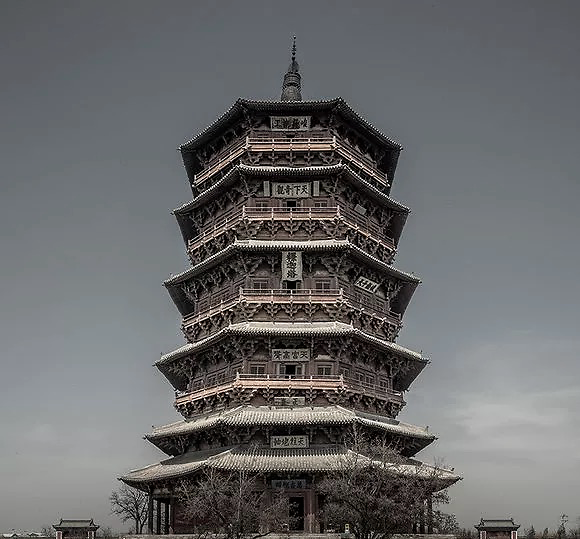 A scenic view of Shuozhou Fogong Temple Sakyamuni Pagoda
