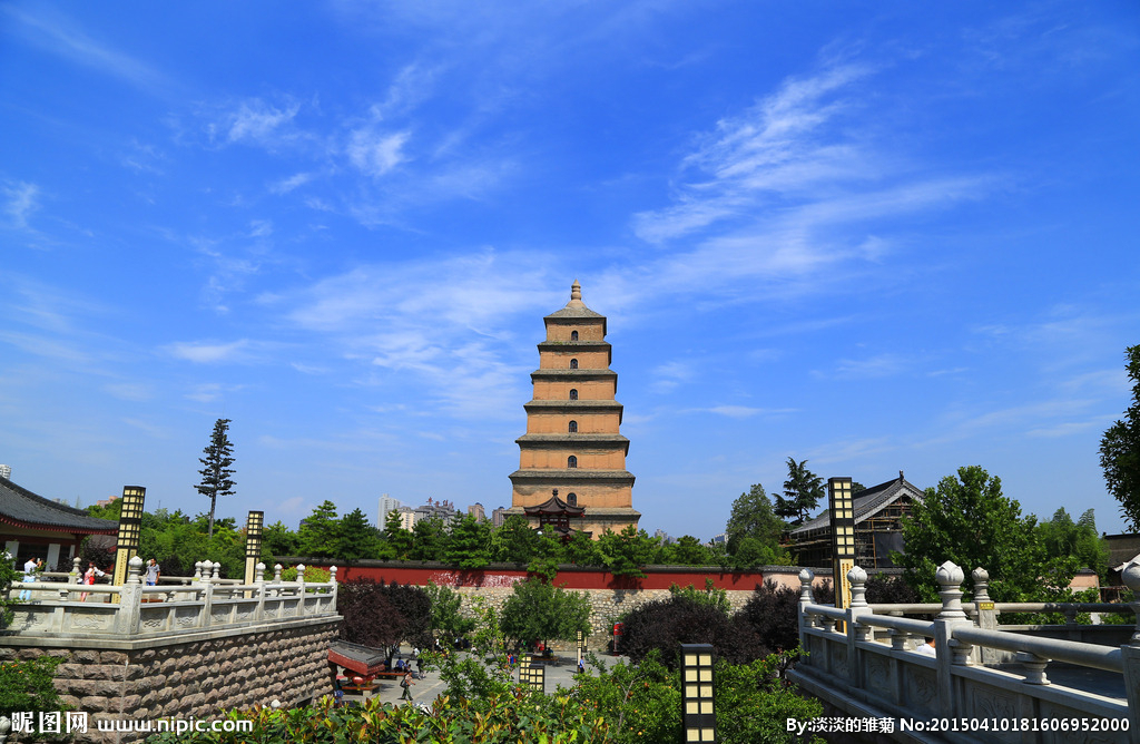 A scenic view of Xian Great Wild Goose Pagoda