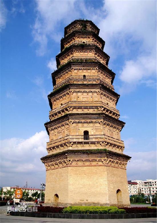 A scenic view of Xianyang Binxian Kaiyuan Temple Pagoda